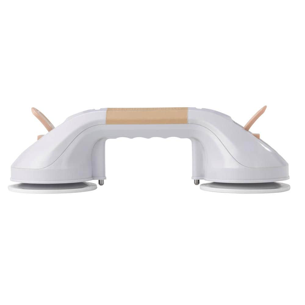 12" White and Beige Suction Cup Grab Bar with Safety Indicator