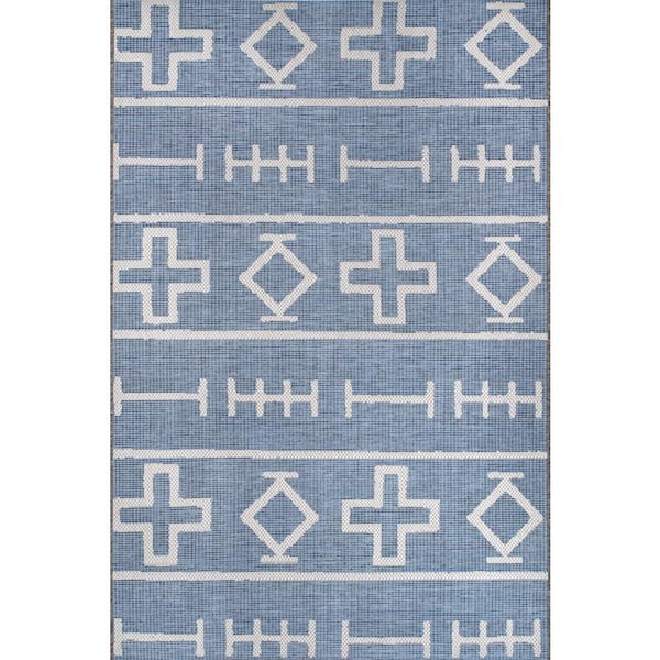 nuLOOM Holland Tribal Symbols Blue 5 ft. x 8 ft. Indoor/Outdoor Patio Area Rug