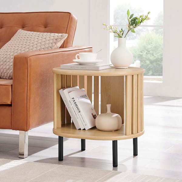 MODWAY Fortitude 19.5 in. W Oval Side Table in Oak