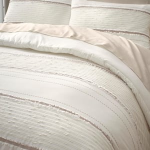 Sonata 3-Piece Natural Ivory Cream Textured Stripe Cotton Comforter Set