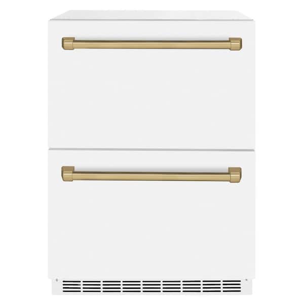 Touchstone 24 in. 4.6 cu. ft. Drawer Refrigerator with Matte White Doors and Champagne Bronze Handles