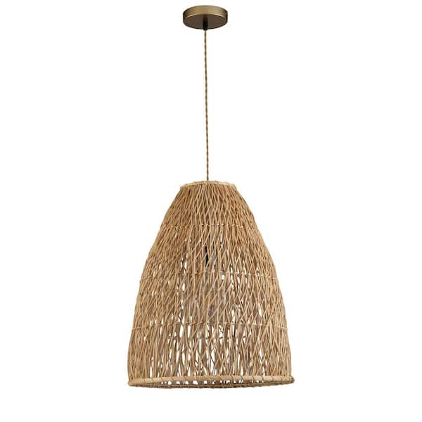 ELE Light & Decor Lisbet 1-Light Handmade Airy Rattan Pendant Light in Brass with Shade Light Over Dining Table and Kitchen Island