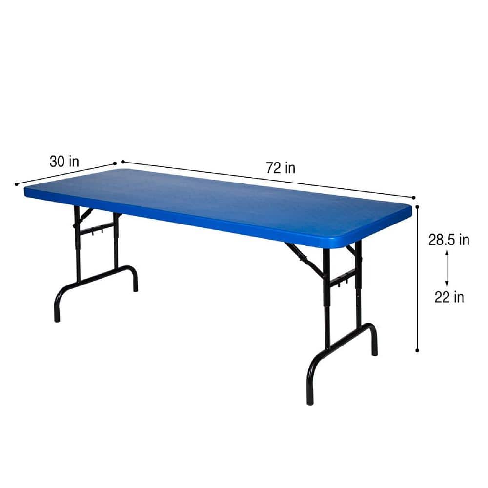 Baldwin Blue Adjustable Height Folding Table with Steel Frame