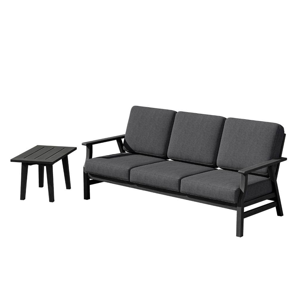 2-Piece Balck Wood Patio Lounge Chairs 3-Seater Outdoor Sofa Conversation Set with Dark Gray Cushions and Side Table price history on PriceWatchPro