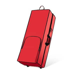 42 in. Red 600D Oxford Polyester Rolling Accessory Storage Bag with Wheels and Many Compartments