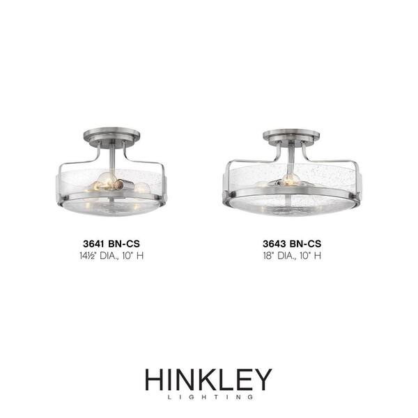 HINKLEY - Hinkley Harper Large Semi-Flush Ceiling Light, Brushed Nickel + Clear Seedy Glass