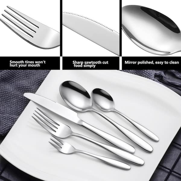 Details about   Flatware Stainless Steel Mirror Polish Durable Set of 60 Pieces Service for 12 
