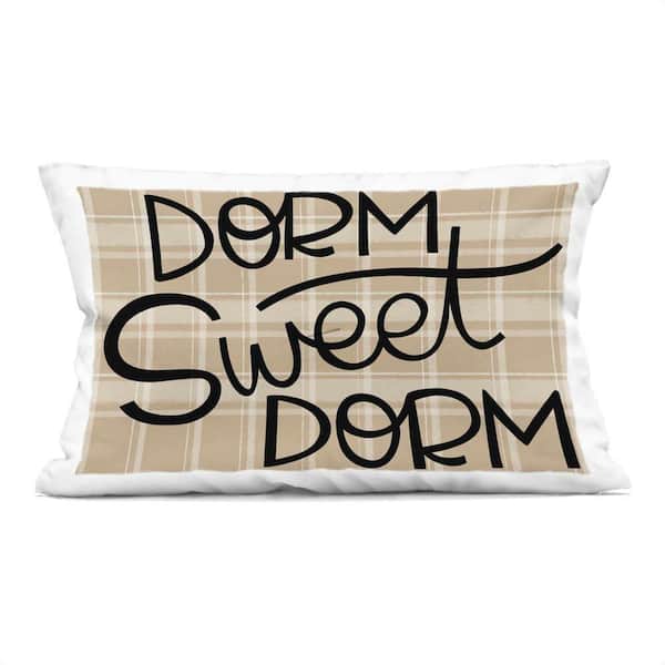 Sweet Dorm on Plaid Beige Abstract Polyester 14 in. x 20 in. Throw Pillow