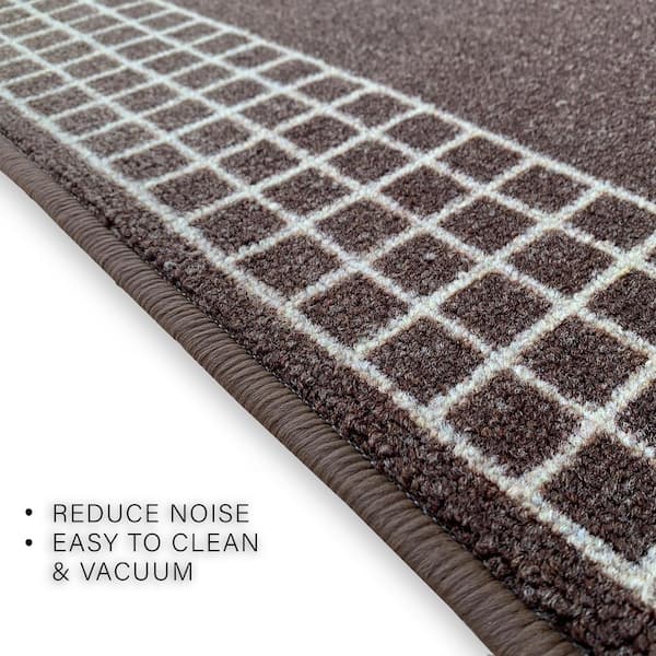 Checkered Border Brown 26 in. W x 13 ft. L Runner Rug/Stair Runner 28.6 sq. ft.