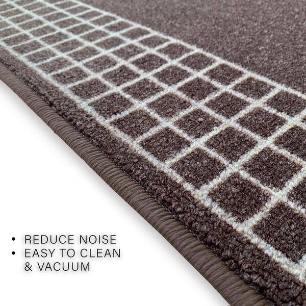 Checkered Border Brown 26 in. W x 22 ft. L Runner Rug/Stair Runner 48.4 sq. ft.