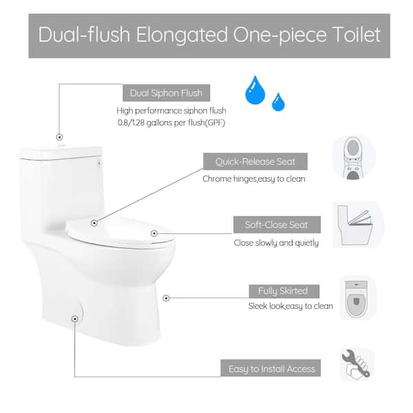 Vitreous China Siphon Flushing One Piece Toilet Bowl Easy Installation