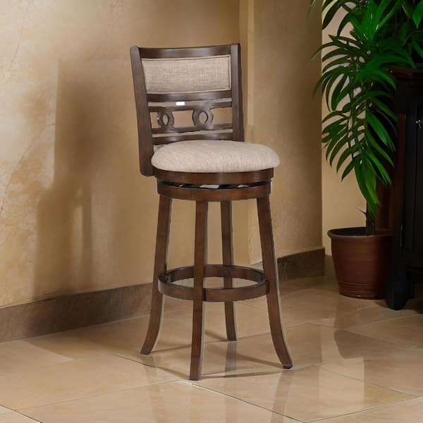 Benjara 29 in. Brown Low Back Wood Frame Bar Stool with Polyster Seat