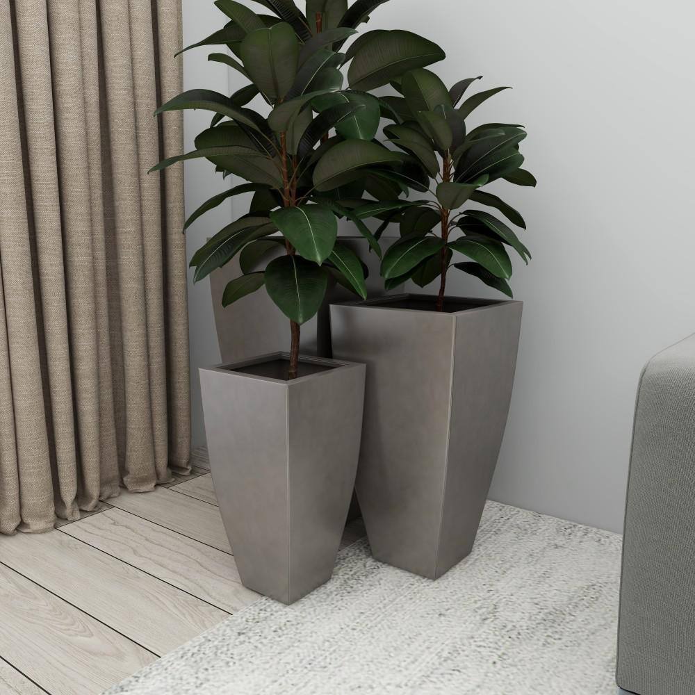 Gray Metal Indoor Outdoor Tapered Planters Set of 3
