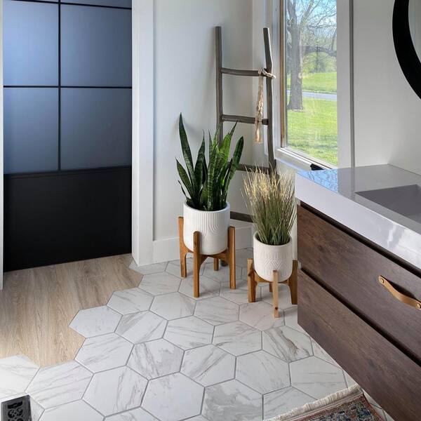 Classico Carrara Hexagon 7 in. x 8 in. Porcelain Floor and Wall Tile (7.5 sq. ft./Case)