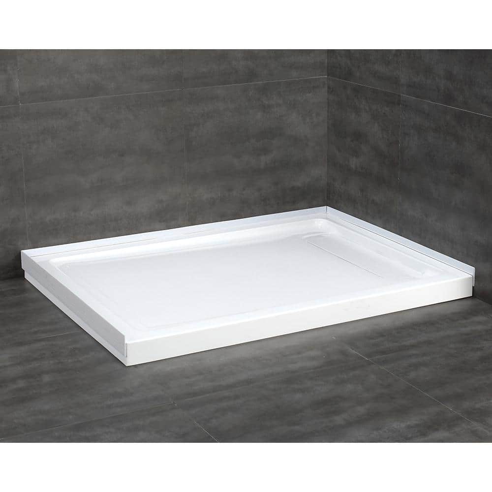 White Acrylic 48x32 Rectangular Shower Base with Hidden Drain