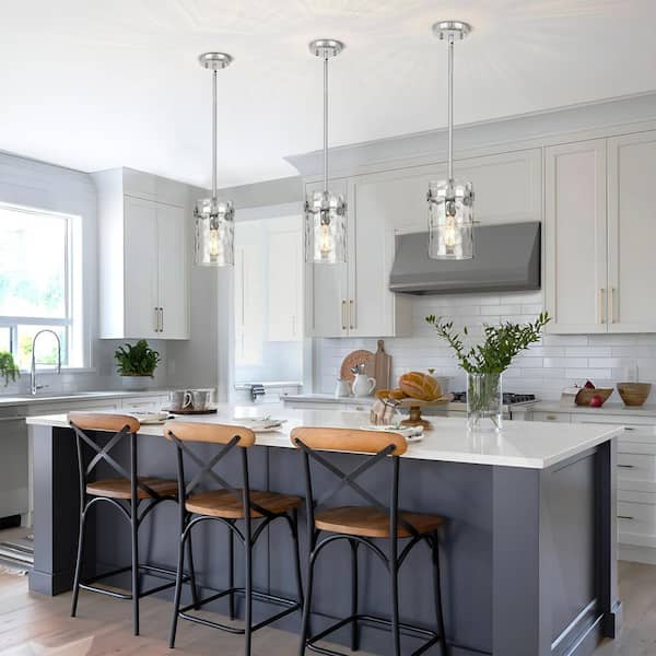 Jasslynn 60W Chrome Modern Adjustable Pendant Light Fixture with Cylinder Glass Shade-Kitchen Dining Room Foyer