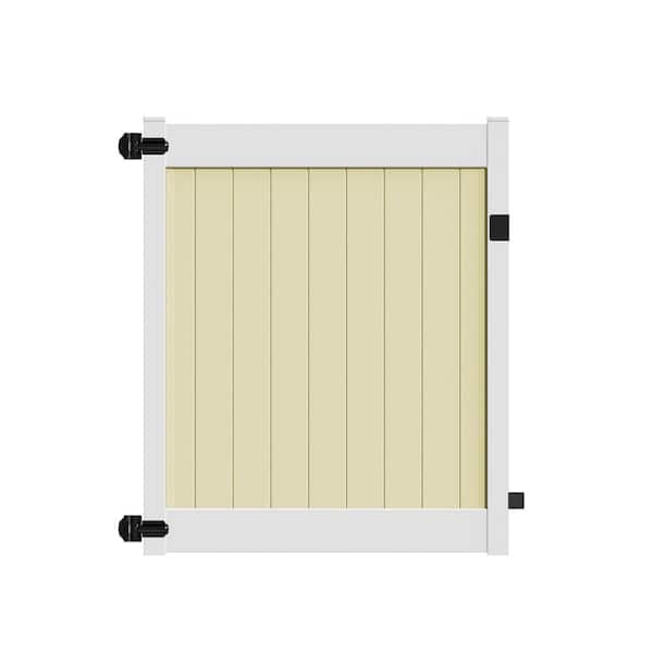 Barrette Outdoor Living Roosevelt 4 ft. W x 6 ft. H 2-Toned (White Rails and Sand Infill) Vinyl Un-Assembled Fence Gate
