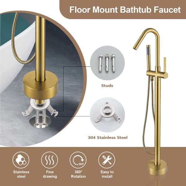 Single-Handle 43-3/4 in. Freestanding Tub Faucet High Arch Bathtub Filter with Handheld Shower in Brushed Brass