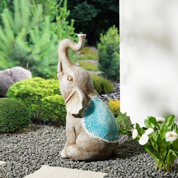 Glitzhome 18 in. H MGO Faux Granite and Mosaic Sitting Elephant