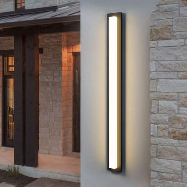 47.2 in. Black Aluminum Rectangular Linear LED Outdoor Wall Light with Acrylic Shade