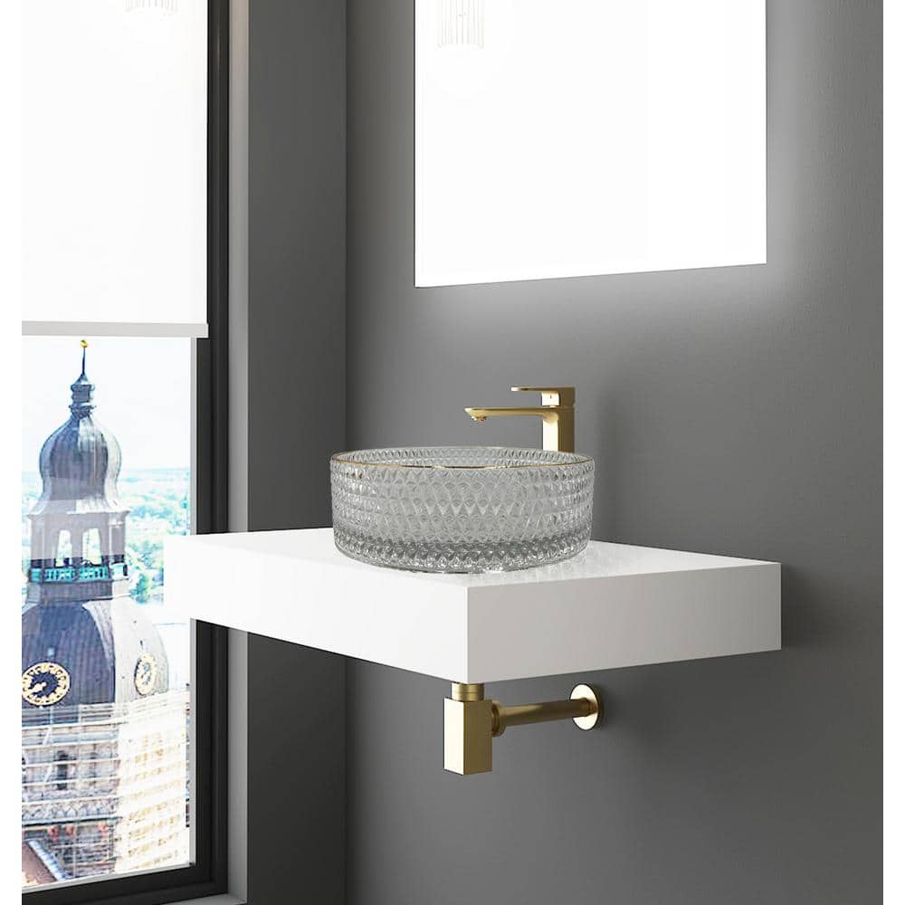 16" Clear and Gold Glass Circular Bathroom Vessel Sink