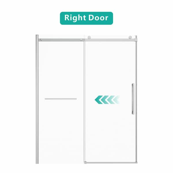 WELLFOR 56-60 in. W x 76 in. H Sliding Frameless Shower Door in Chrome with 5/16 in. Thick Tempered Clear Glass, Towel Bar