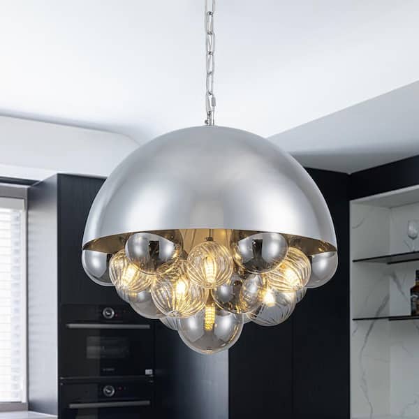 HUOKU Neuvy 10-Light 17.7 in. W Chrome Chandelier with Ribbed Twist Glass and Mirrored Glass for Living Room