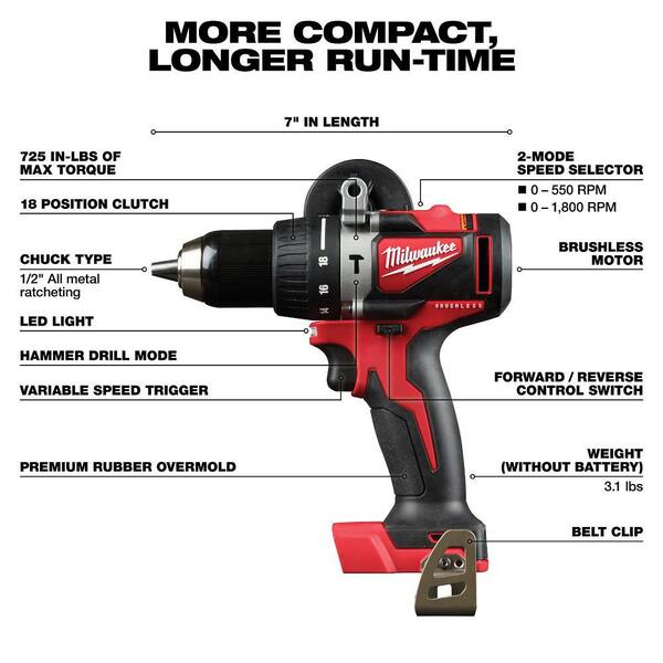Milwaukee M18 18V Lithium-Ion Brushless Cordless Hammer Drill