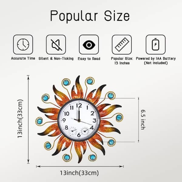 Phewnyzo 13in Sun Outdoor Clock with Thermometer and Hygrometer