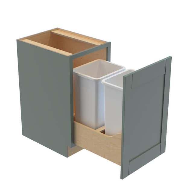 Washington 21 in. W x 24 in. D x 34.5 in. H Assembled Plywood Trash Can Kitchen Cabinet in Green with Soft Close Door