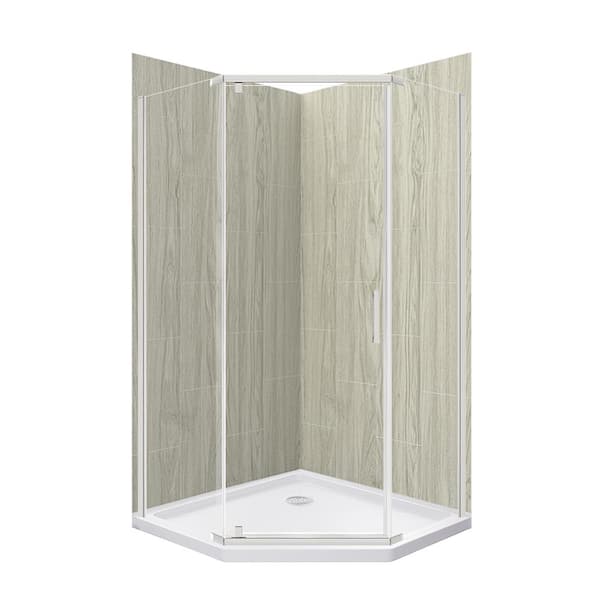null Cove 36 in. L x 36 in. W x 78 in. H Corner Shower Stall/Kit with Corner Drain in Driftwood and Brushed Nickel