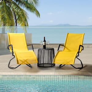 Alishtar Yellow Metal Portable Rocking and Glider Lounge Chair for Beach Yard Outdoor Pool Sunbathing Set of 2