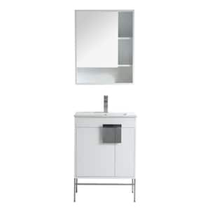 Kuro 24 in. W x 18 in. D x 33 in. H Single Sink Bath Vanity in White with White Ceramic Top and Mirror