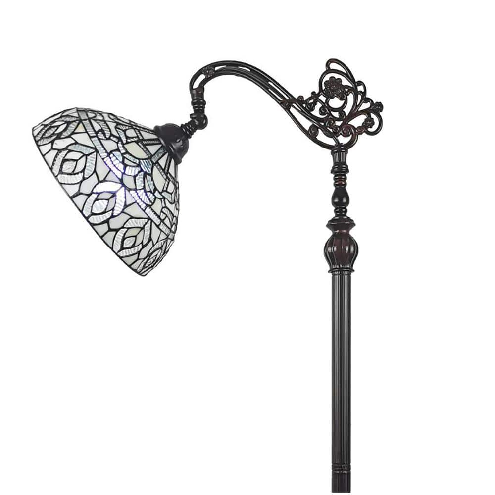 Bronze Arc 62" Floor Lamp with Adjustable Stained Glass Shade