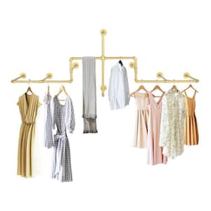 Gold Industrial Pipe Wall Mounted Iron Clothes Rack 10.63 in. W x 30.71 in. H