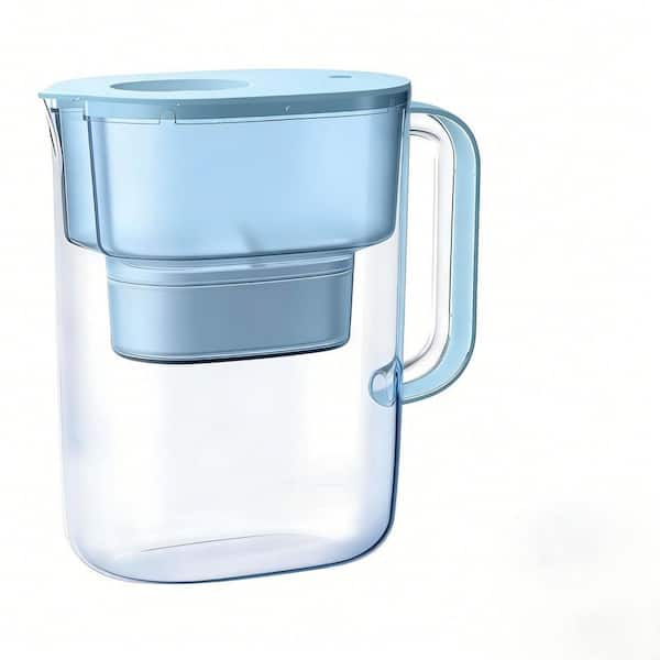 Capacity 80 fl. oz. Blue Clear Glass-Styled Water Filter Pitcher with LED Indicator and 200-Gallon Long-Life Filter