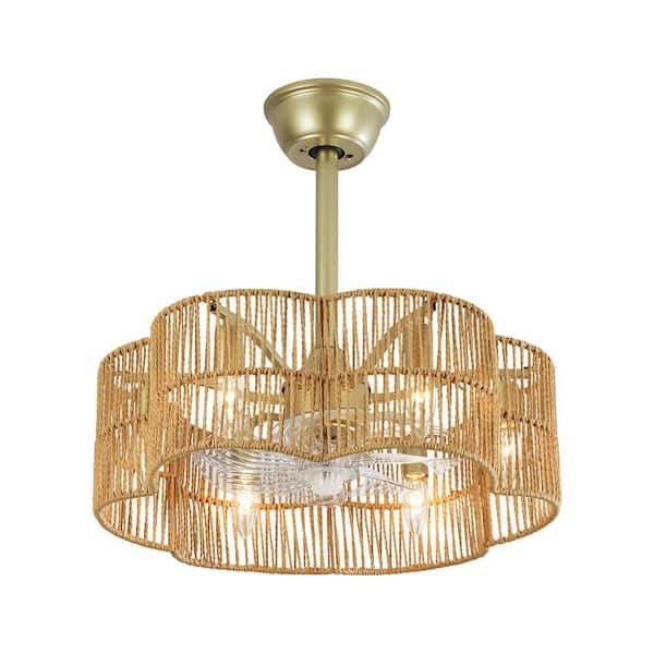 Jolie 6-Light 19.6 in. Farmhouse Boho Gold and Brown 7-Blade Indoor Drum Ceiling Fan Lighting with Remote Included