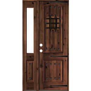 44 in. x 96 in. Mediterranean Knotty Alder Right-Hand/Inswing Clear Glass Red Mahogany Stain Wood Prehung Front Door