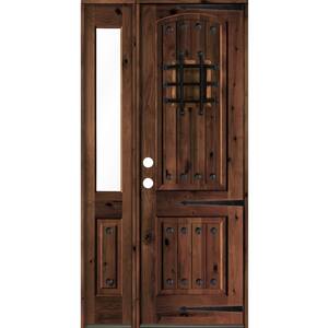 46 in. x 96 in. Mediterranean Knotty Alder Right-Hand/Inswing Clear Glass Red Mahogany Stain Wood Prehung Front Door