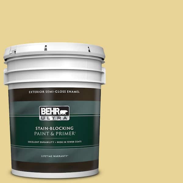 BEHR ULTRA 5 gal. #390D-4 Honey Beige Semi-Gloss Enamel Exterior Paint & Primer