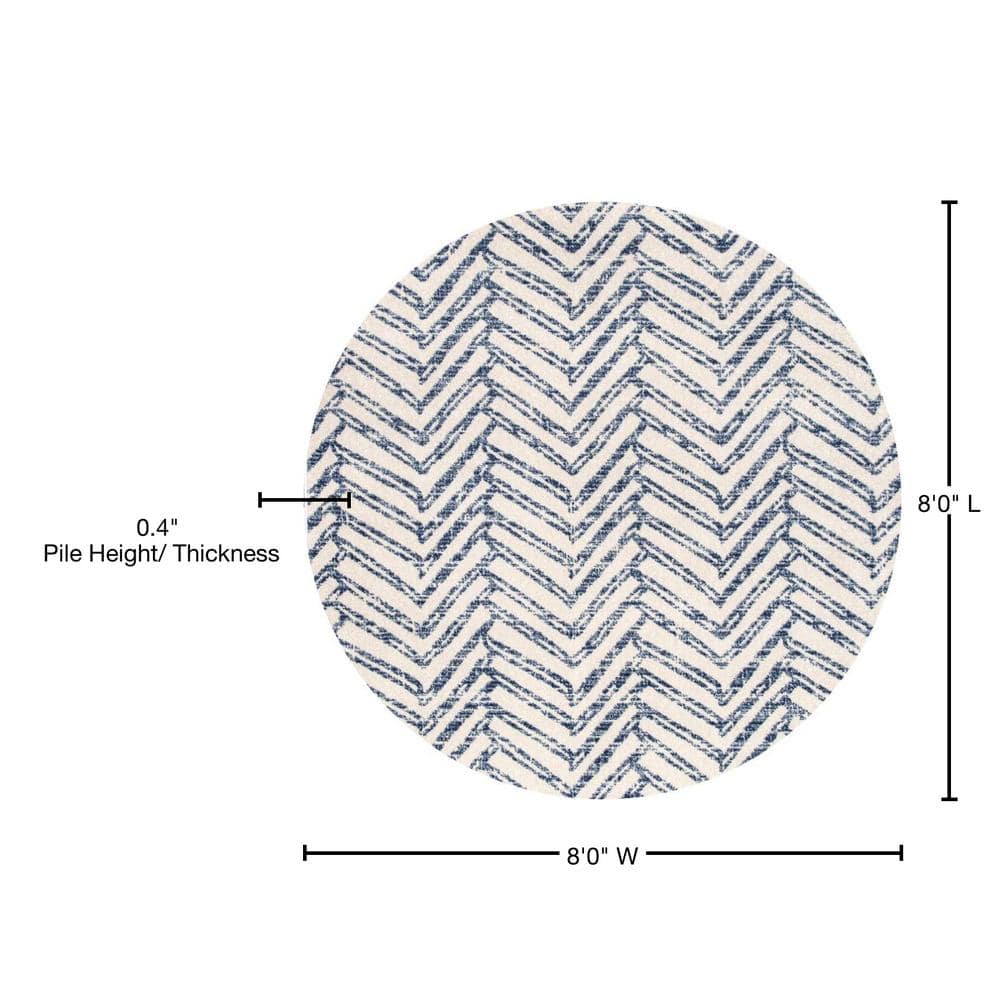 Reversible Geometric Blue Round Easy-Care Synthetic Rug
