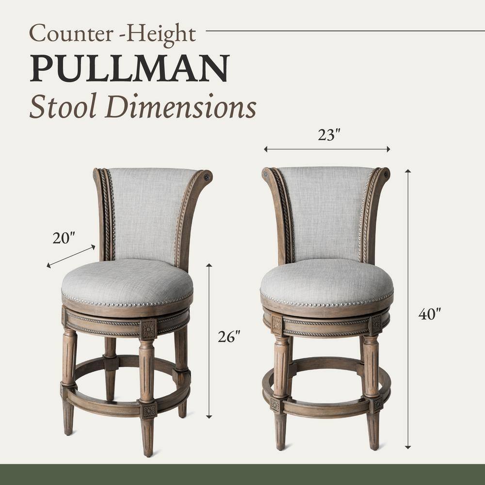 Gray High-Back Swivel Counter Stool with Oak Wood Frame