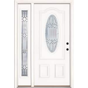 50.5 in.x81.625in.Mission Pointe Zinc 3/4 Oval Lt Unfinished Smooth Left-Hand Fiberglass Prehung Front Door w/Sidelite
