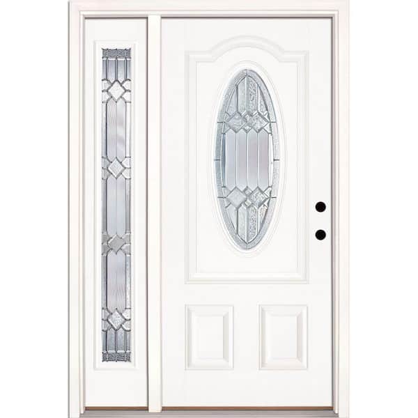 Feather River Doors 50.5 in.x81.625in.Mission Pointe Zinc 3/4 Oval Lt Unfinished Smooth Left-Hand Fiberglass Prehung Front Door w/Sidelite