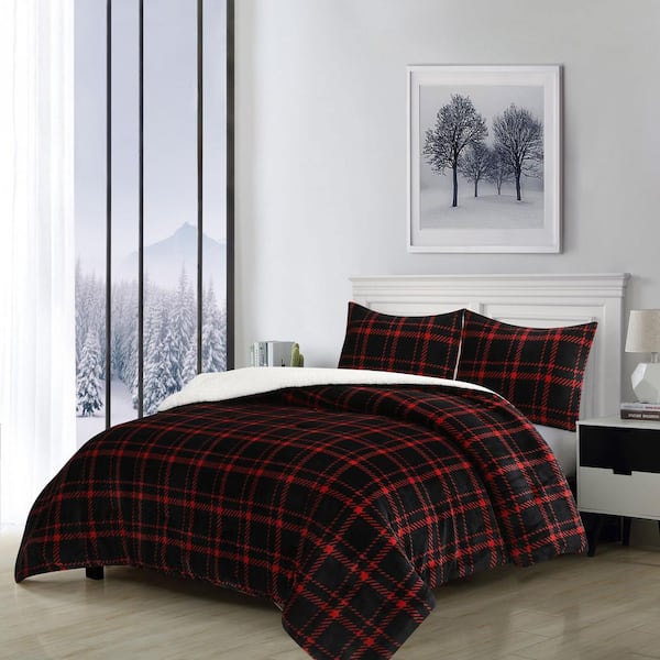 swift home Premium Cold Weather Reversible Pinted Flannel Plush and Sherpa Down-Alternative 3-Piece Comforter Set