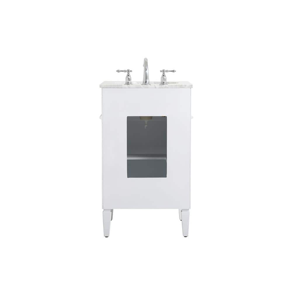 White Carrara Marble Single Sink Vanity with Storage Cabinet