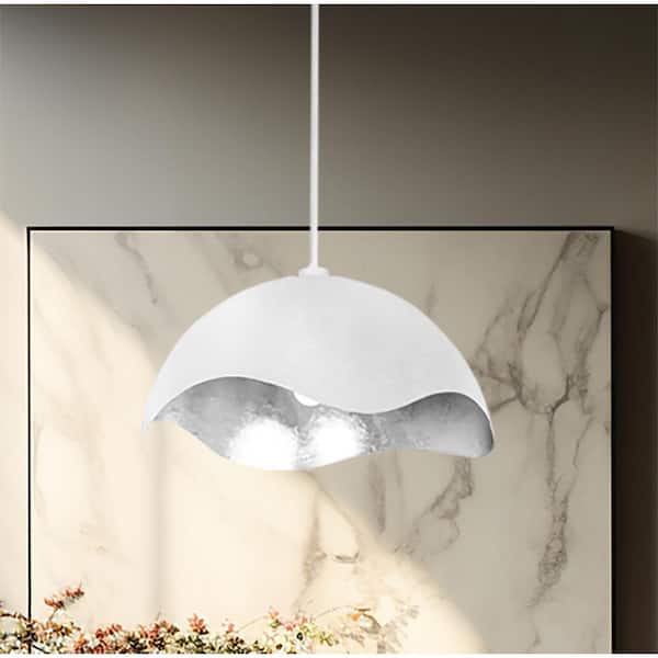 Eclos 1-Light Textured White with Silver Leaf Inside Pendant Light with No Bulbs Included