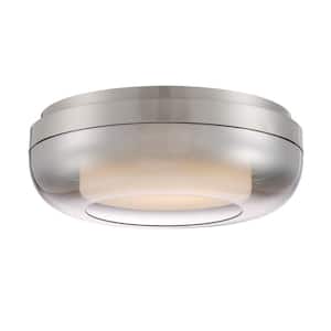 First Encounter 15 in. 1-Light Brushed Nickel LED Flush Mount with Etched White and Silver Gradient Outside Glass Shade