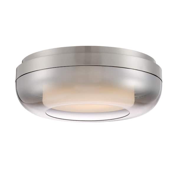 George Kovacs First Encounter 15 in. 1-Light Brushed Nickel LED Flush Mount with Etched White and Silver Gradient Outside Glass Shade