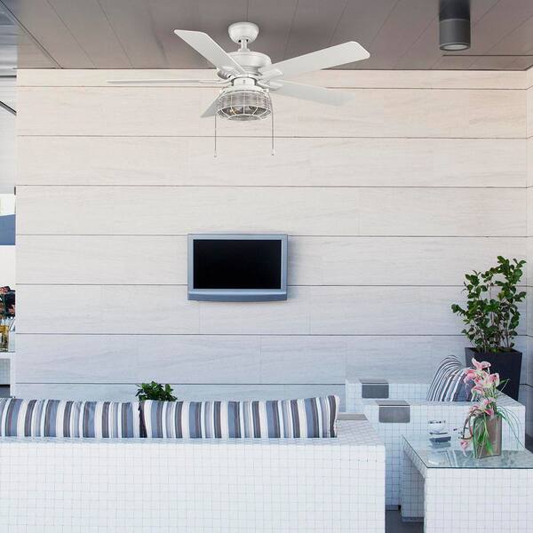 Hampton Bay Ceylon 52 in. Indoor/Outdoor Matte White LED Ceiling Fan with Light Kit